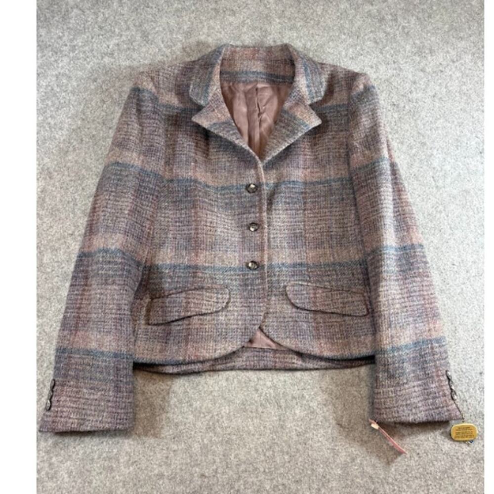 VTG 60s Stanley Blacker Wool Plaid Tweed Blazer Jacket Womens 10 Crop Coquette